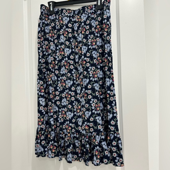 Loft Floral Navy hi low ruffle Skirt L - Picture 8 of 11